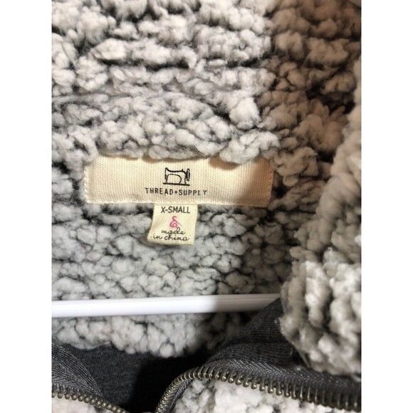 Thread & Supply Women's Sherpa Quarter Zip Pullover Jacket Charcoal Size X-Small - Picture 2 of 5